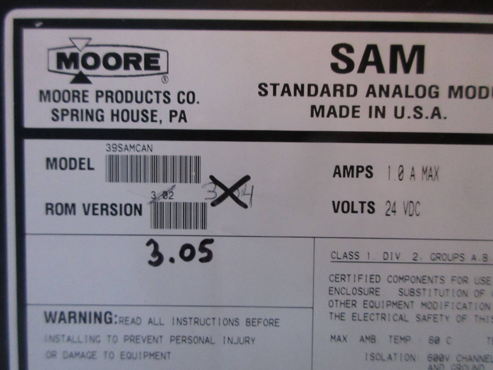 Moore 39SAMCAN 16133-71/03 APACS SAM Standard Analog Module Siemens ROM 3.05