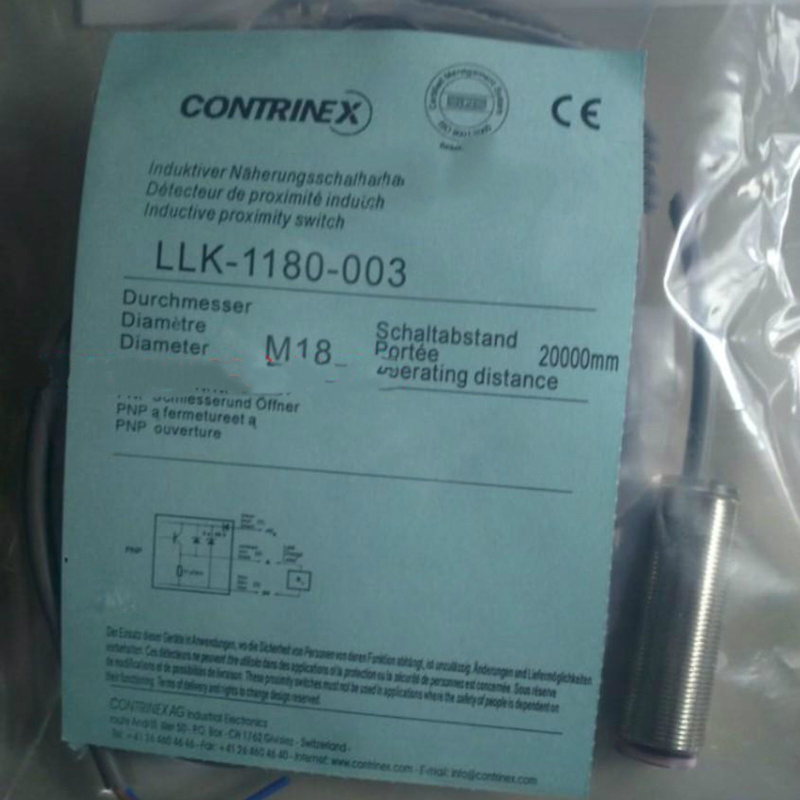 LLK-1180-003 New For Contrinex PHOTOELECTRIC SENSOR Free Shipping