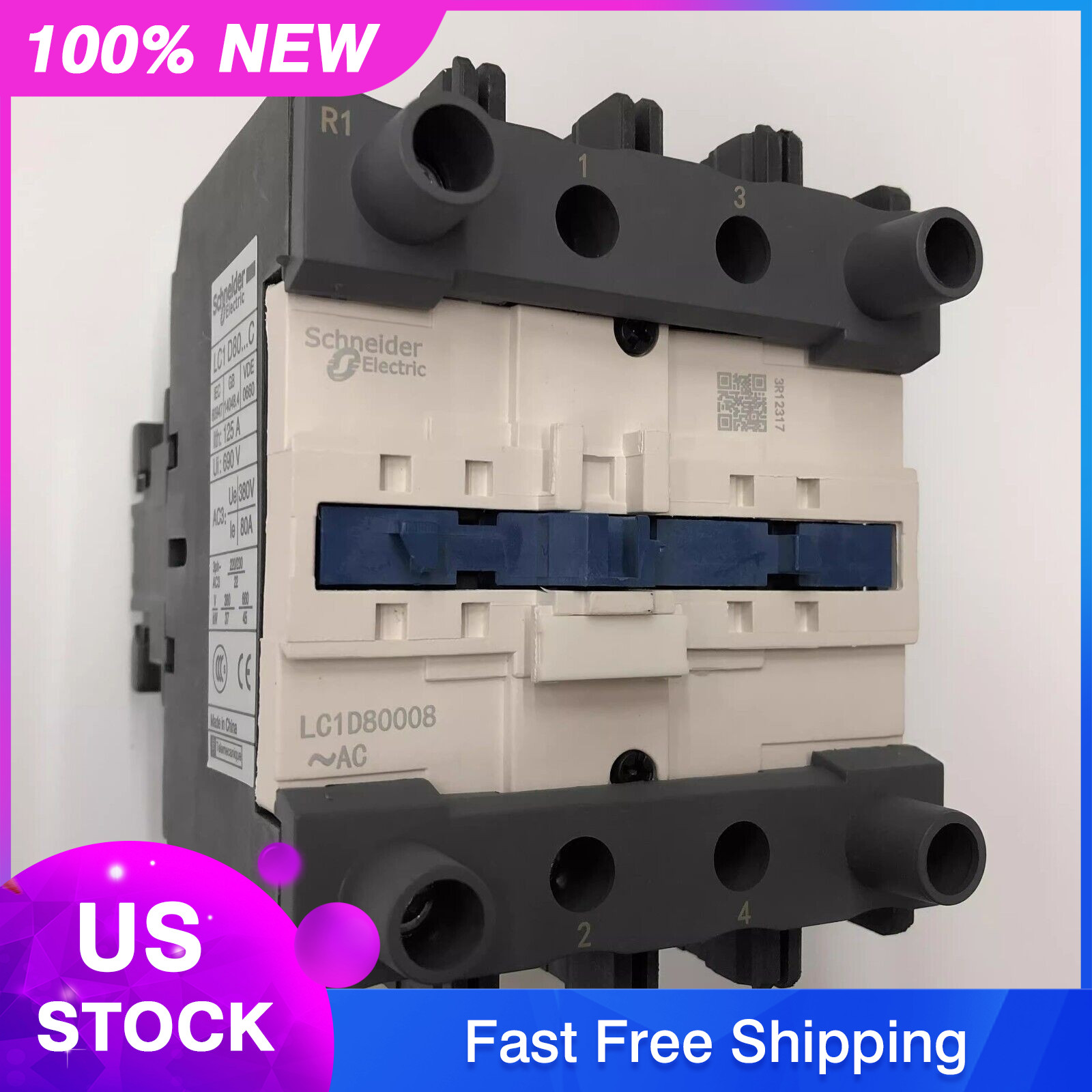 for LC1D80008E7C AC48V 2-open, 2-closed 4-pole AC contactor US Free TAX