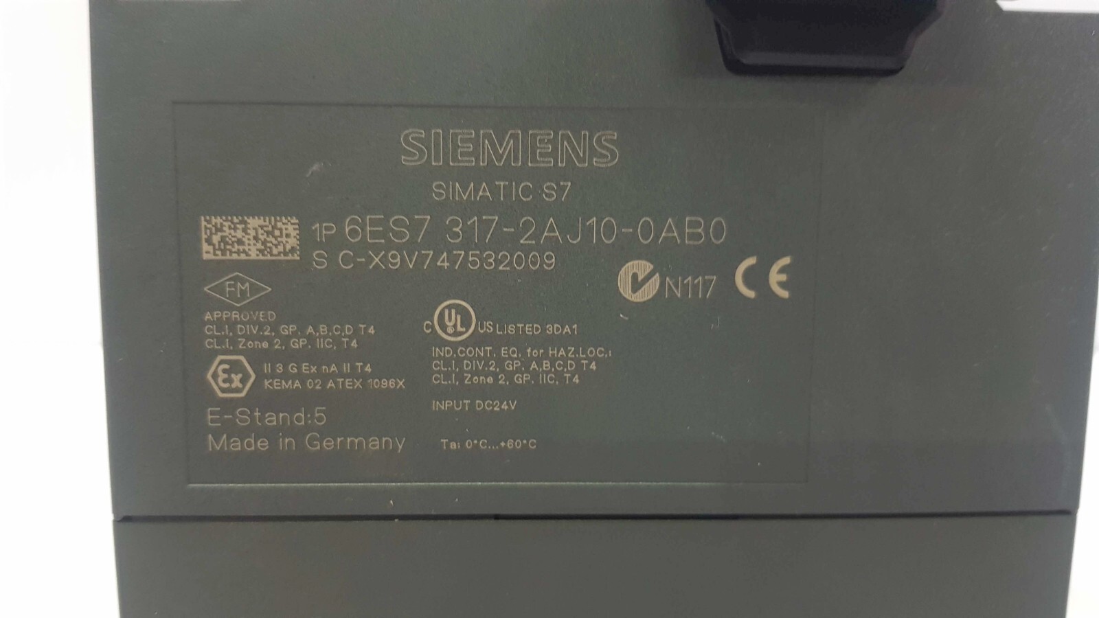 SIEMENS 6ES7 317-2AJ10-0AB0 CENTRAL PROCESSING UNIT SIMATIC S7-300 CPU317-2 DP