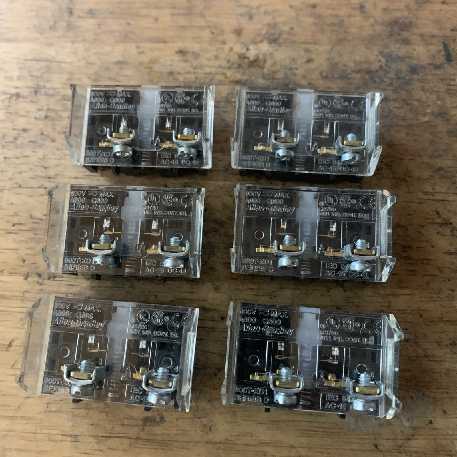 Lot of 6, ALLEN BRADLEY 800T-XD1 SERIES D CONTACT BLOCK, USED