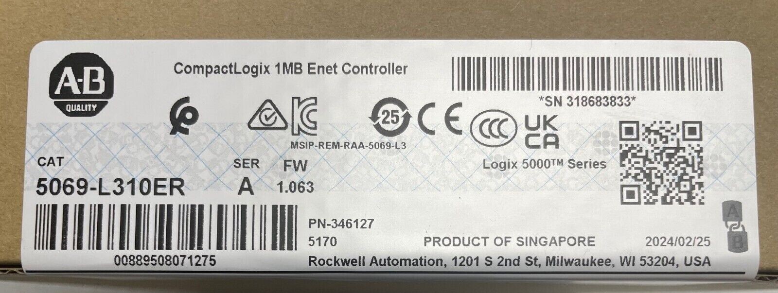 Allen-Bradley 5069-L310ER 1MB CompactLogix 5380 Controller