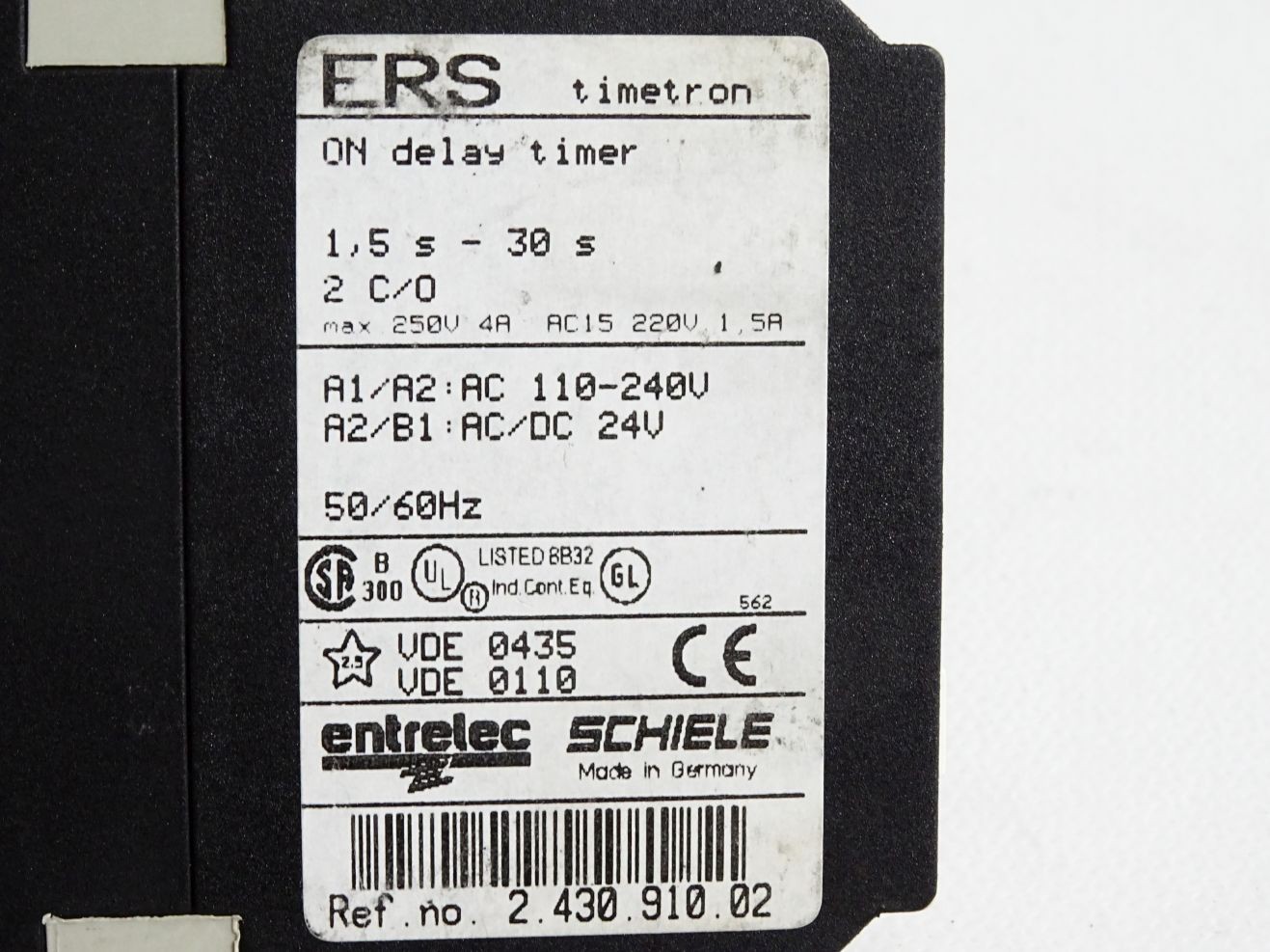 Schiele ON delay timer ERS Timetron 1.5s-30s 2 C/O