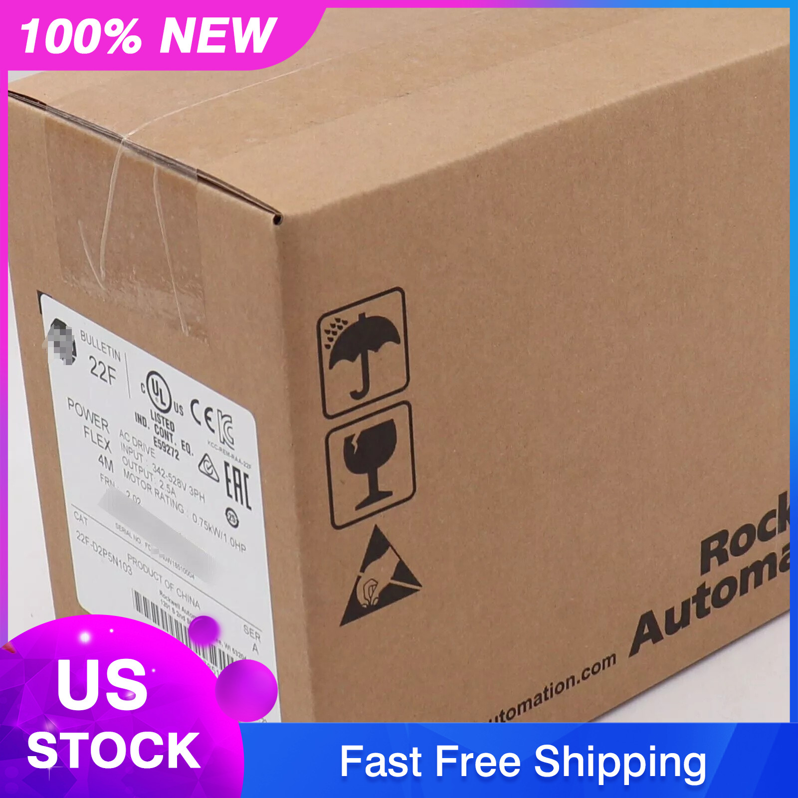 New In Box Sealed AB PowerFlex 4M 0.75kW 1HP AC Drive 22F-D2P5N103 US Free Tax