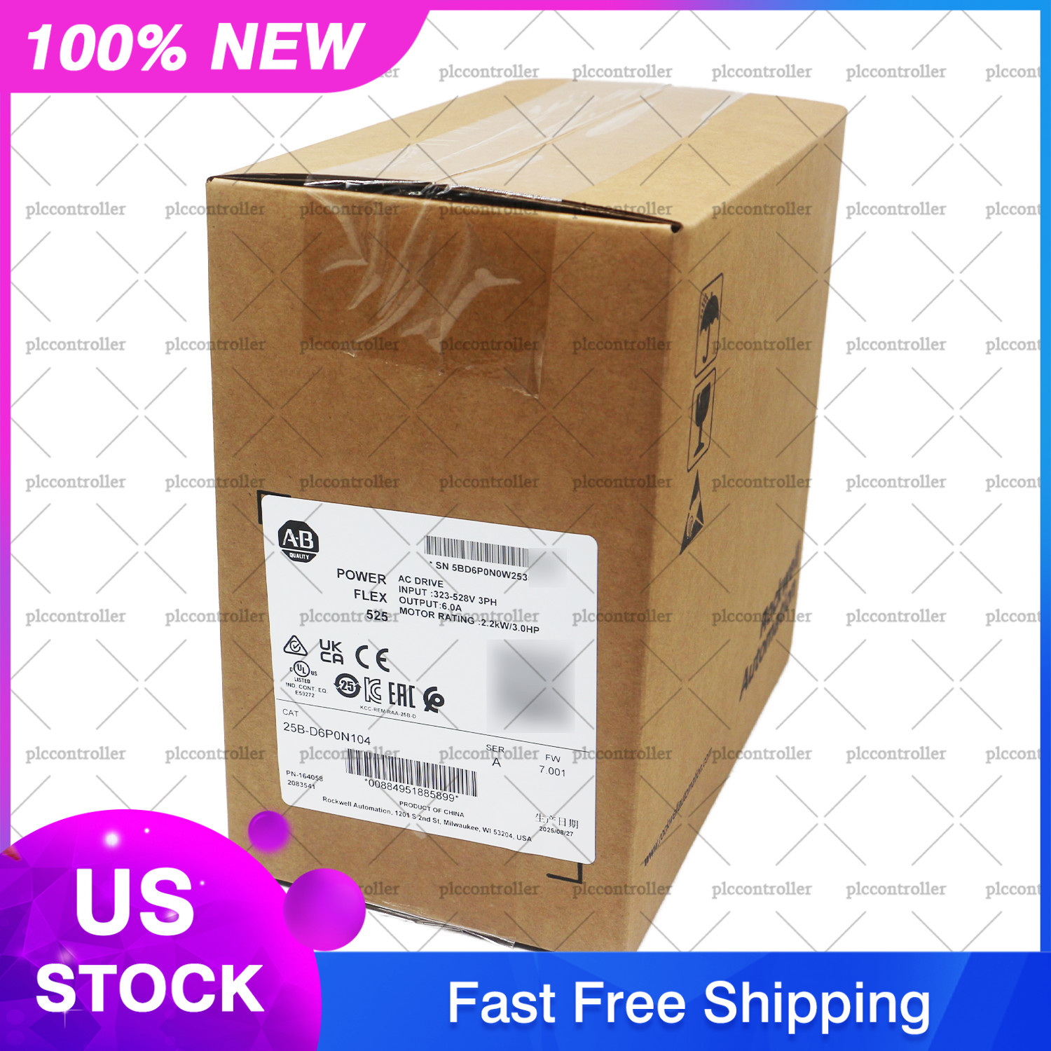 2025 New Allen Bradley 25B-D6P0N104 PowerFlex 525 2.2kW (3Hp) AC Drive 3 Phase