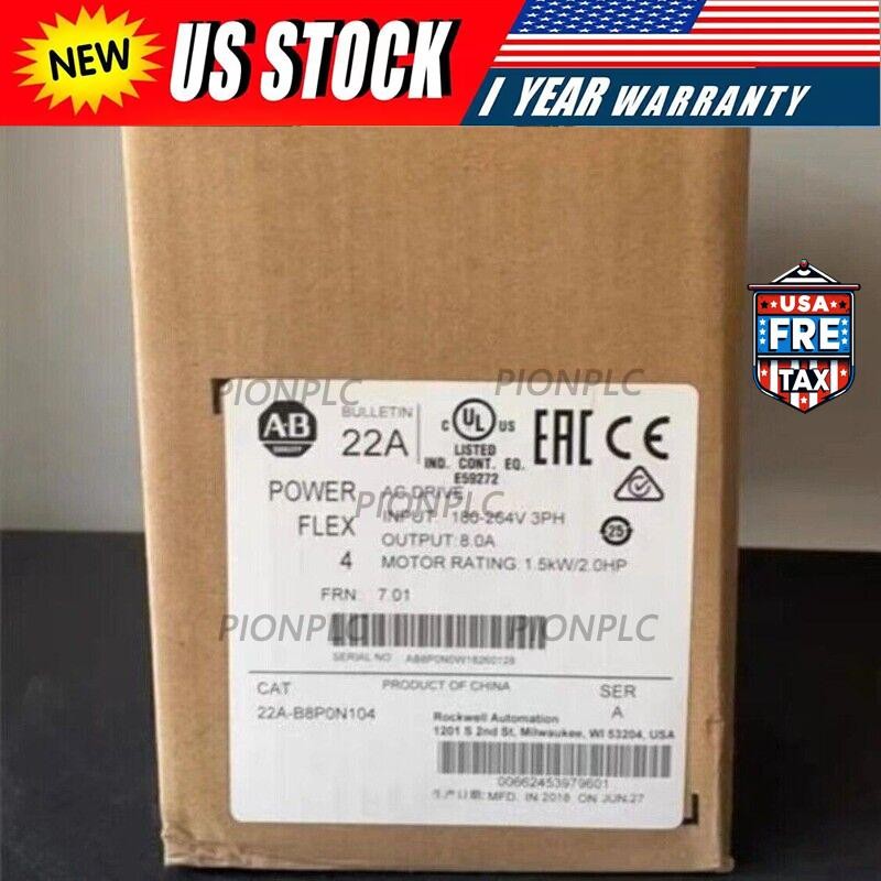 Allen-Bradley 22A-B8P0N104 PowerFlex 4 1.5 kW (2 Hp) AC Drive US Free Tax
