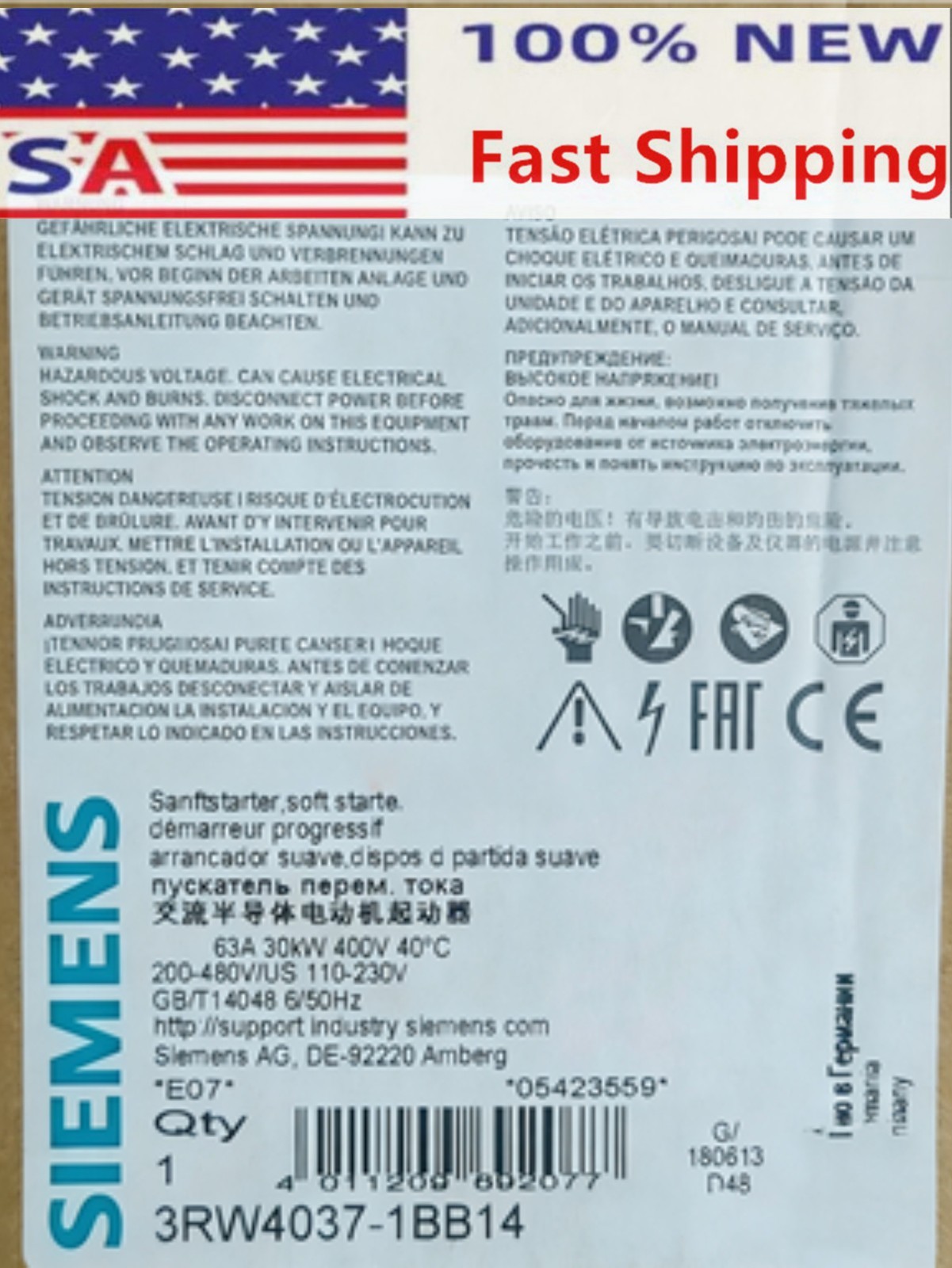 3RW4037-1BB14 1PC Brand New Siemens 3RW40371BB14 Fast delivery