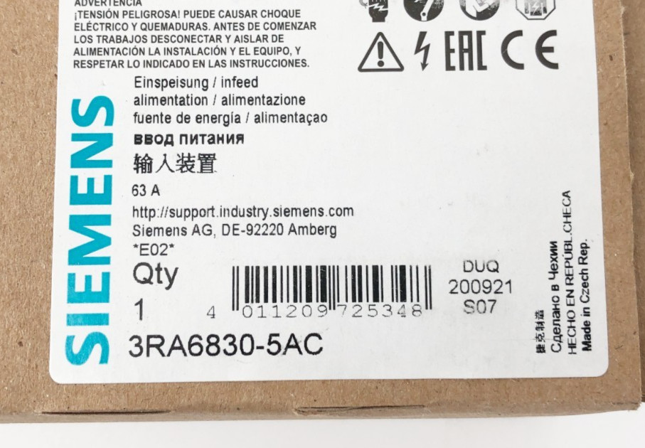 New Siemens 3RA6830-5AC Left/Right Infeed Module Kit 690V 63A