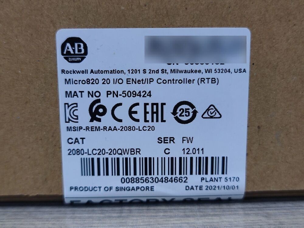 AB 2080-LC20-20QWBR Micro820 20 I/O ENet/IP Controller New Sealed In Box