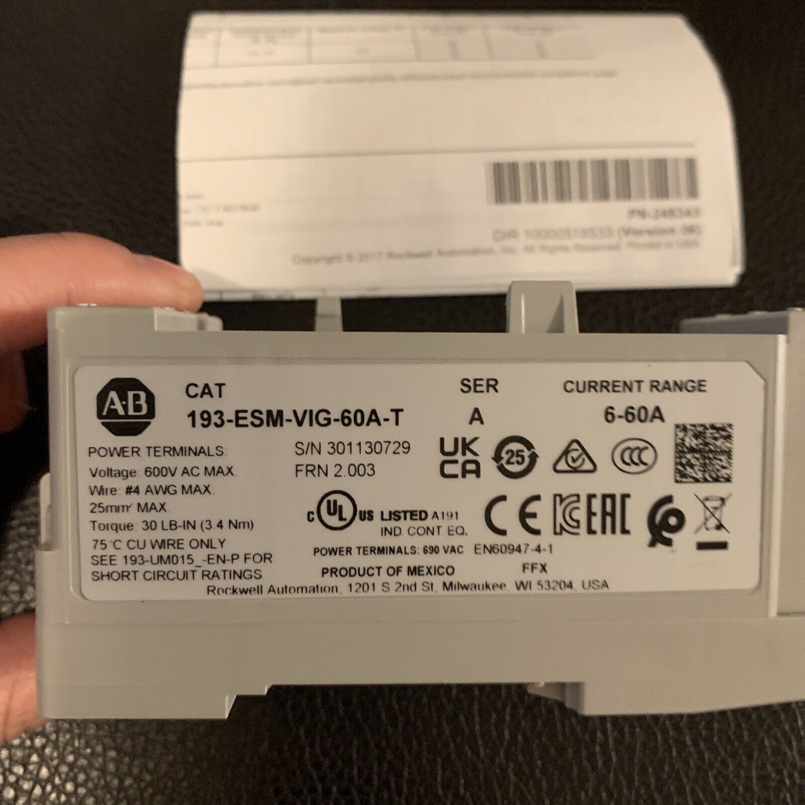 New AB 193-ESM-VIG-60A-T Ser A 60 Amp Sensing Module New In Box