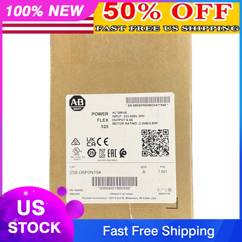 NEW AB 25B-D6P0N104 PowerFlex 525 2.2kW 3Hp AC Drive 25B D6P0N104 US Free Tax