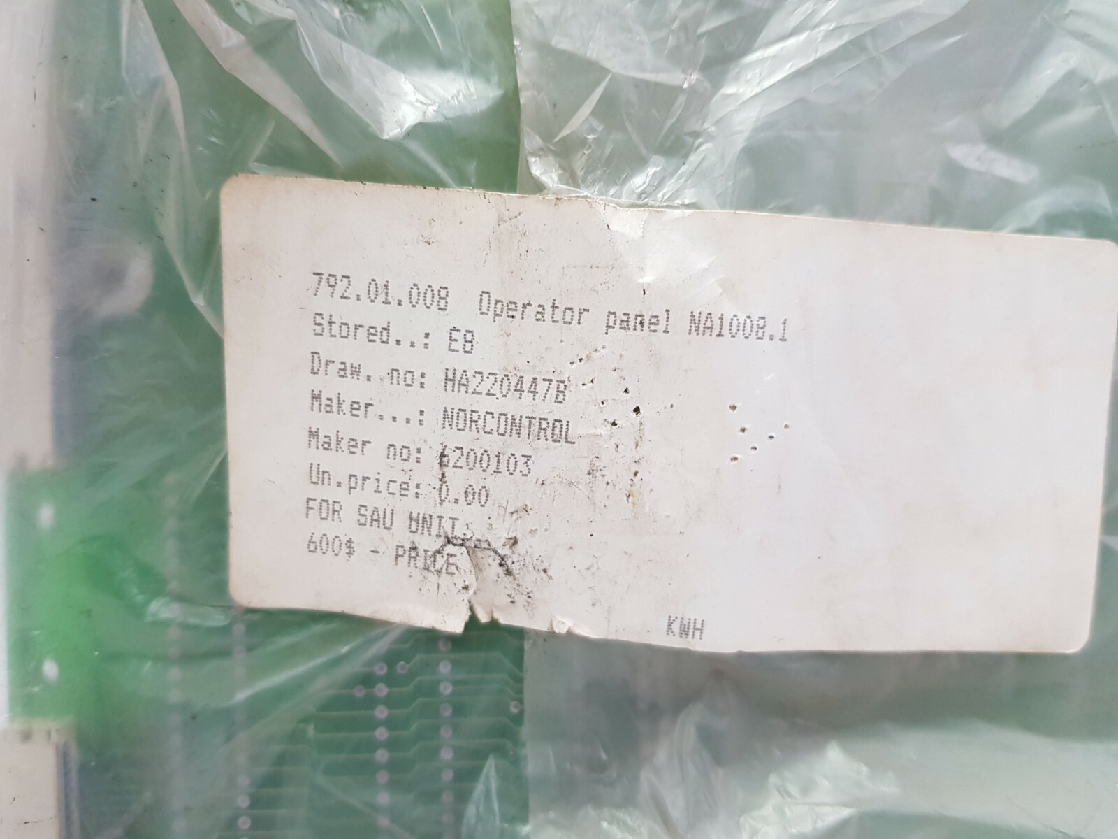 NORCONTROL NA1008.1 OPERATOR PANEL PCB CARD HA220447B/B/