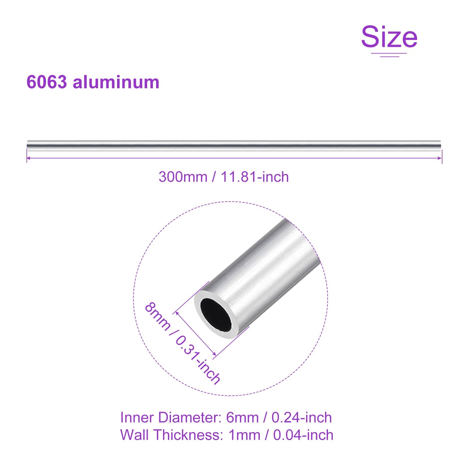 DMiotech 2Pack (8mm OD x 6mm ID) 6063 Aluminum 8mm x x 300mm, Silver