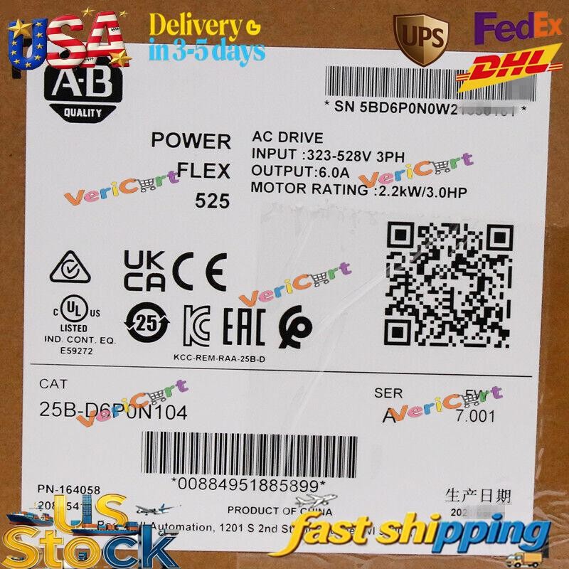 Sealed Genuine 25B-D6P0N104 /A PowerFlex 525 2.2kW 3Hp AC Drive ！ US Free Tax