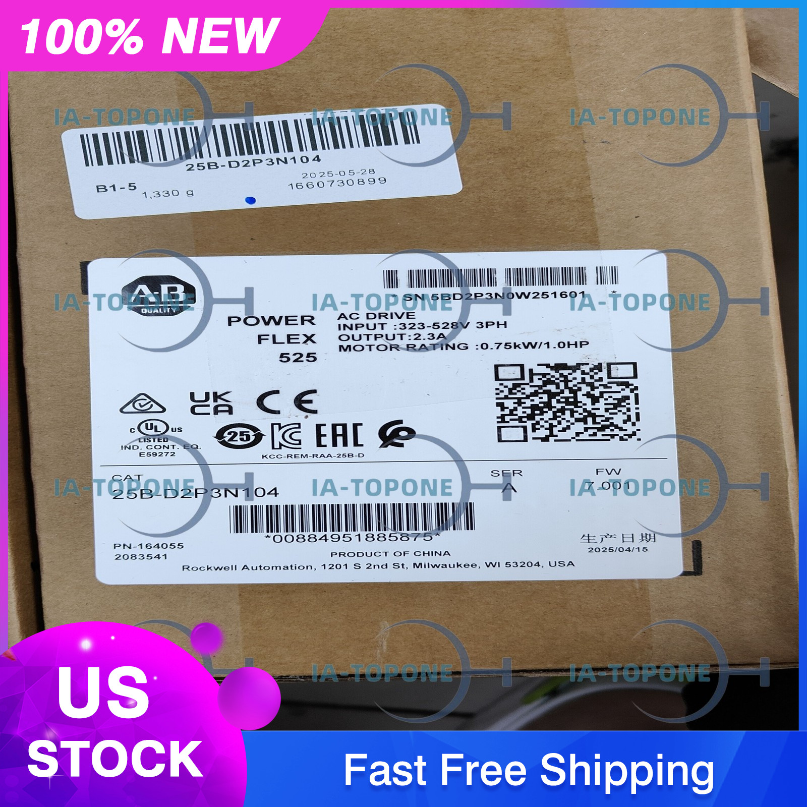 1PC NEW Allen-Bradley 25B-D2P3N104 With 1 Year warranty High Quality