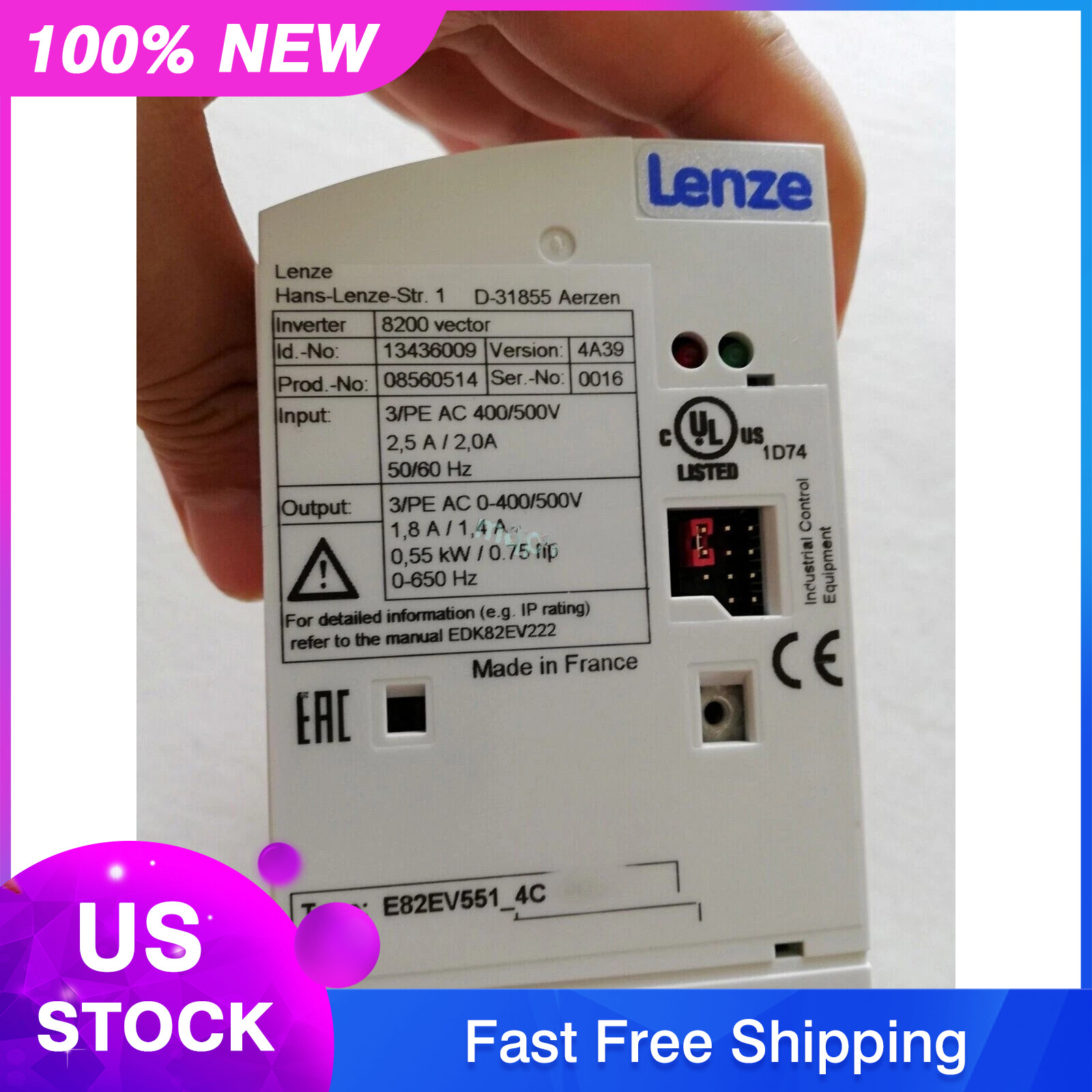 NEW LENZE E82EV551K4C NEW LENZE E82EV551_4C Inverter 8200 Vector 0.55kW