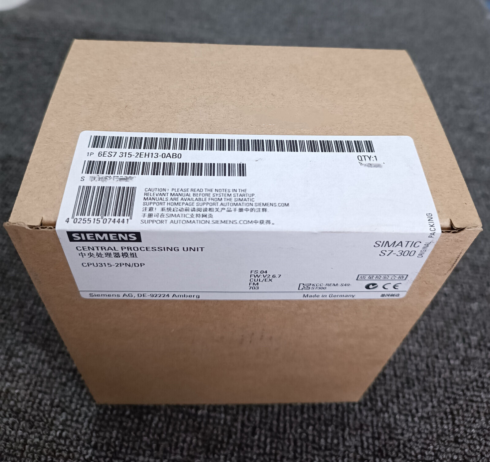 6ES7315-2EH13-0AB0 1PCS NEW SIEMENS Central Processing Unit 6ES7315-2EH13-0AB0