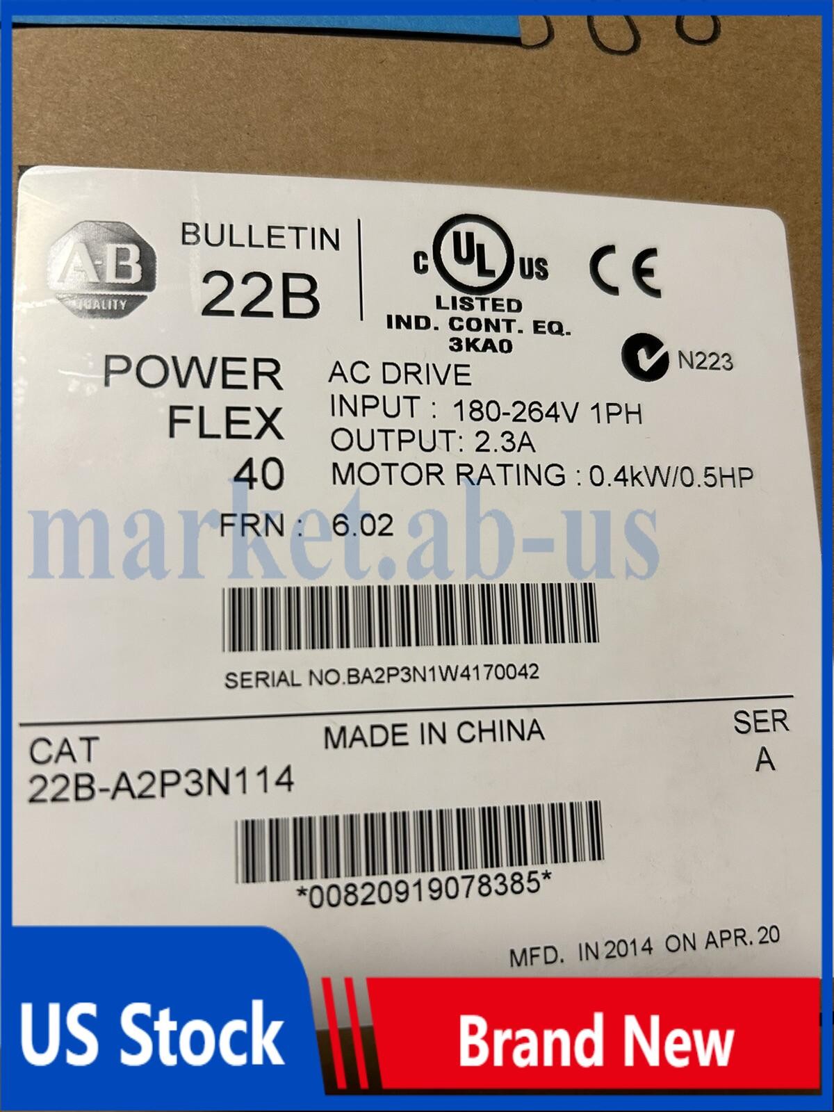 22B-A2P3N114 New Sealed PowerFlex 40- 0.4 kW (0.5 HP) AC Drive 22B-A2P3N114