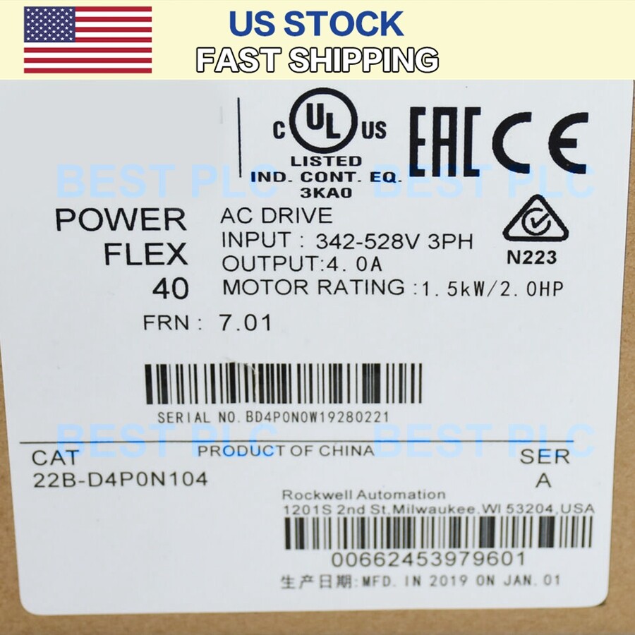 1PCS Allen-Bradley 22B-D4P0N104 / 22B-D4PON104 PowerFlex 40 AC Drive 2hp 480vac