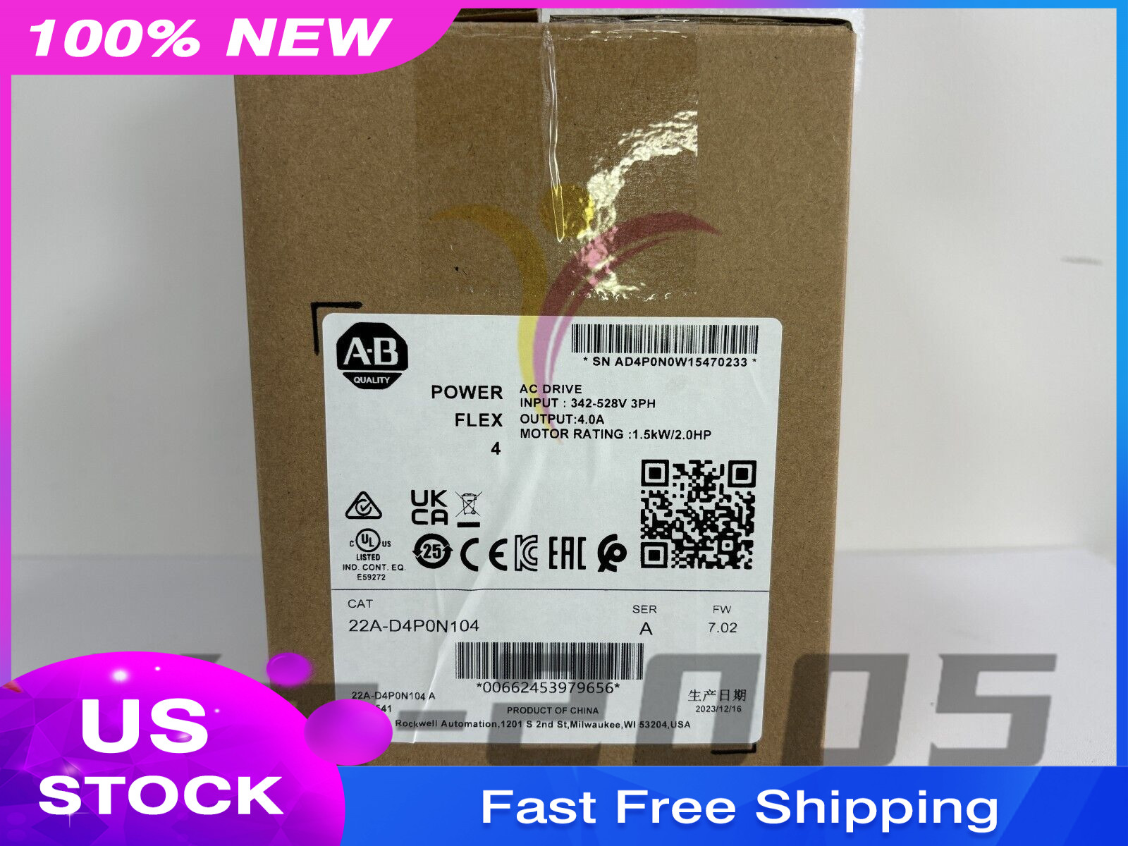 22A-D4P0N104 Allen-Bradley Powerflex 4 1.5KW 2HP AC Drive 22AD4P0N104 US STOCK