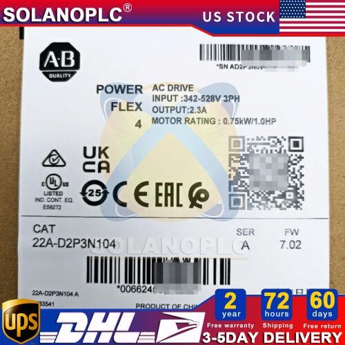 22AD2P3N104 Allen-Bradley 22A-D2P3N104 /A 4 0.75 kW 1 HP AC Drive US Free Tax