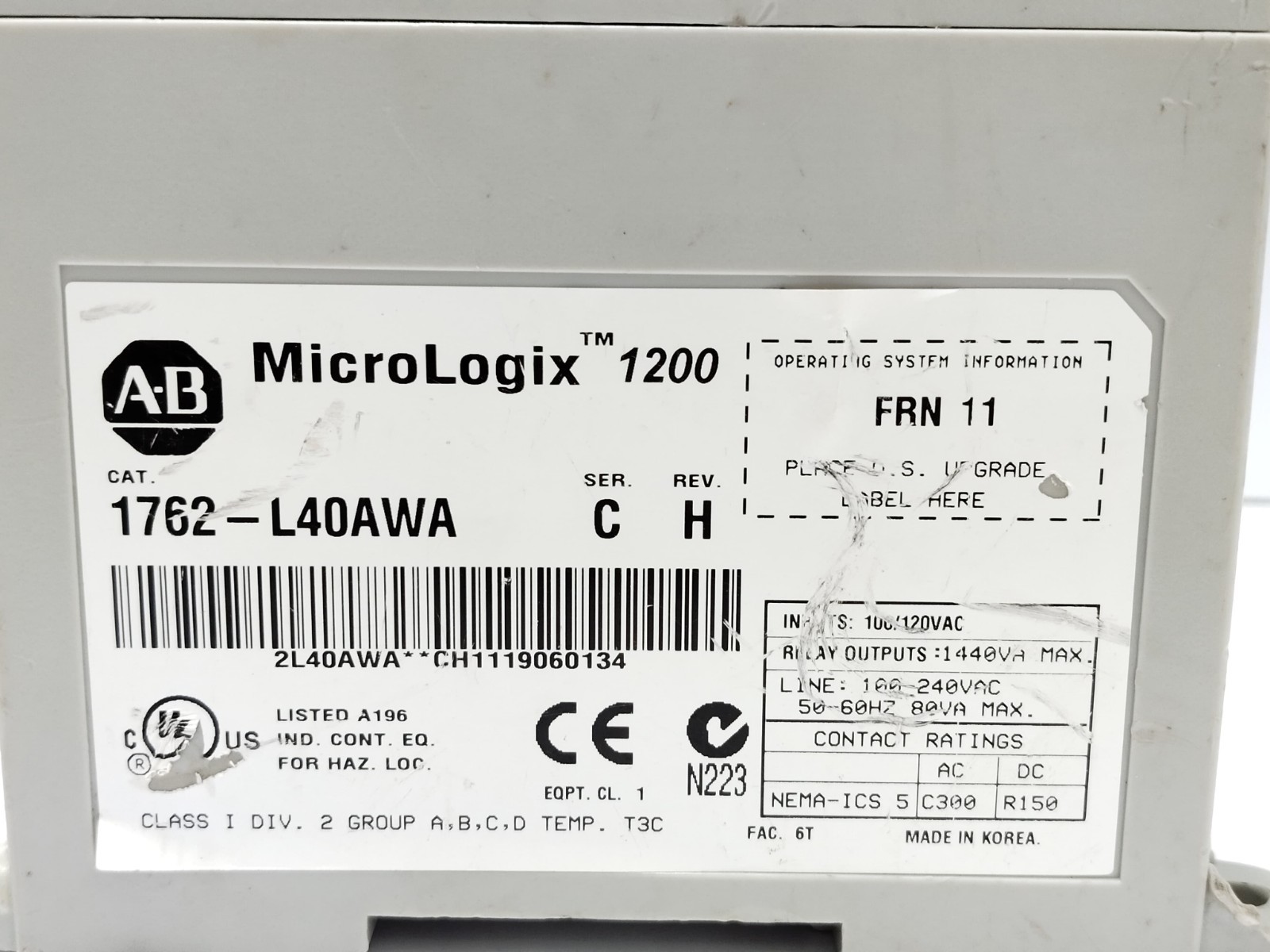 ALLEN BRADLEY 1762-L40AWA PLC MODULE MICROLOGIX 1200