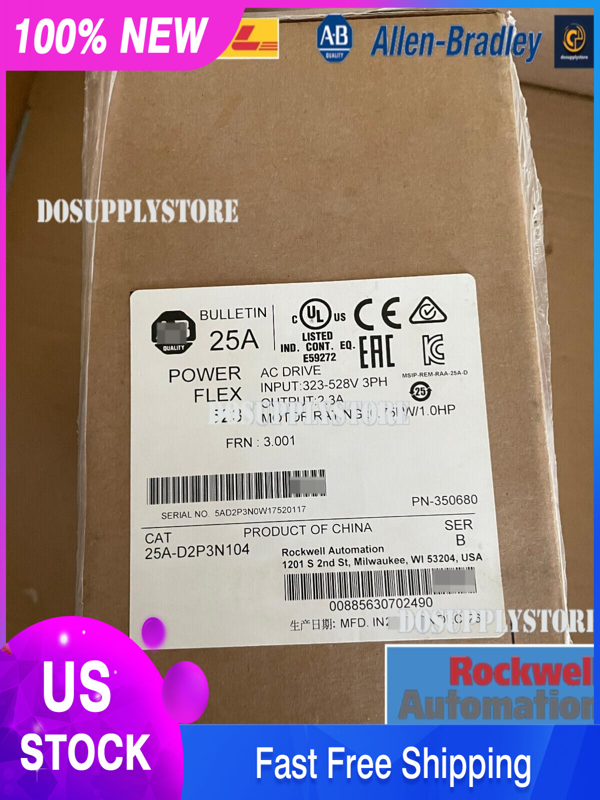 25A-D2P3N104 /B AB PowerFlex 523 AC Drive Spot Goods Fast Shipping