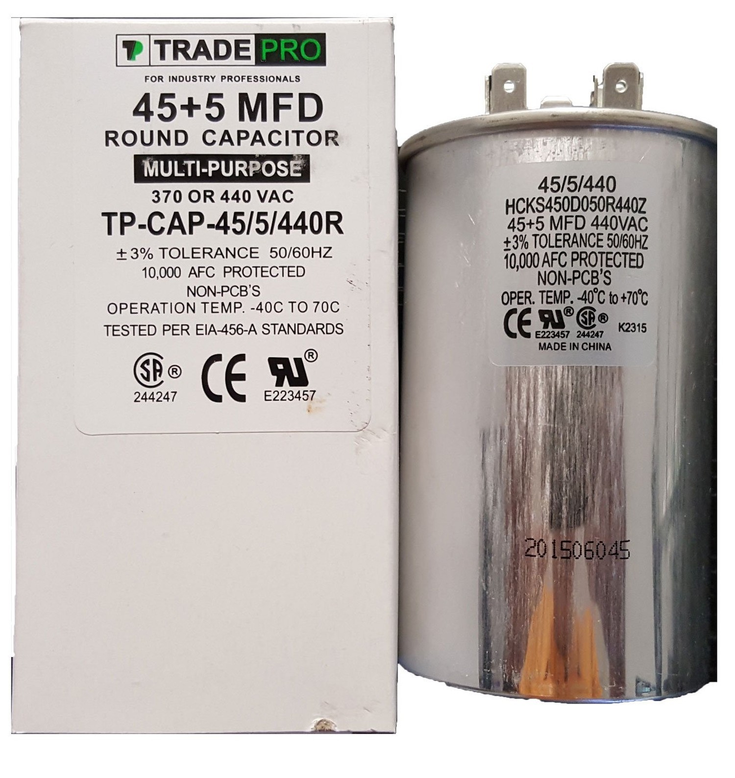 45+5 MFD 440 Volt Round Capacitor TP-CAP-45/5/440R