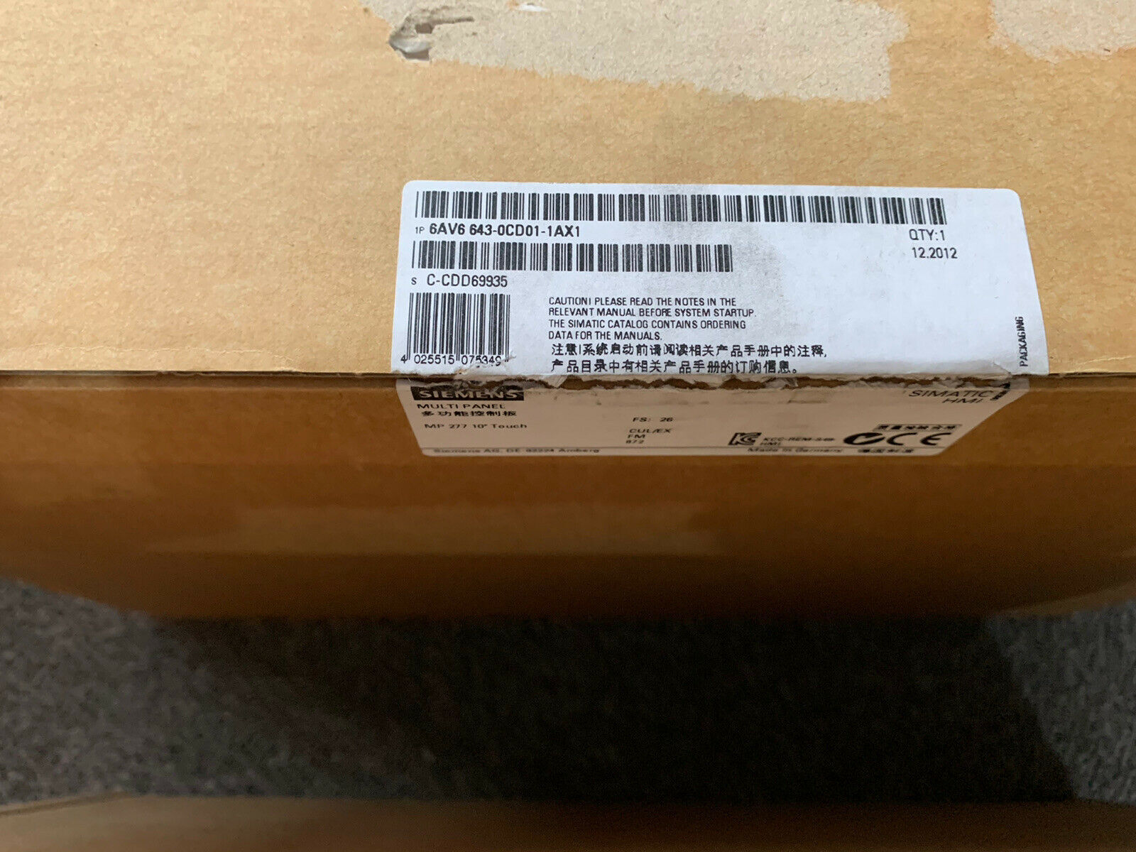 NEW SIEMENS 6AV6643-0CD01-1AX1 Simatic Touch Multi Panel MP 277 10″