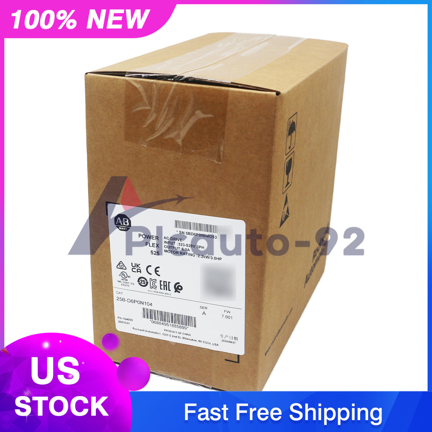 New Allen Bradley 25B-D6P0N104 PowerFlex 525 2.2kW (3Hp) AC Drive