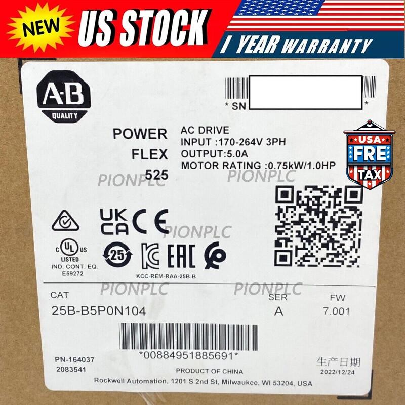 NEW AB 25B-B5P0N104 PowerFlex 525 AC Drive 0.75KW 1.0HP 25BB5P0N104 US Free Tax