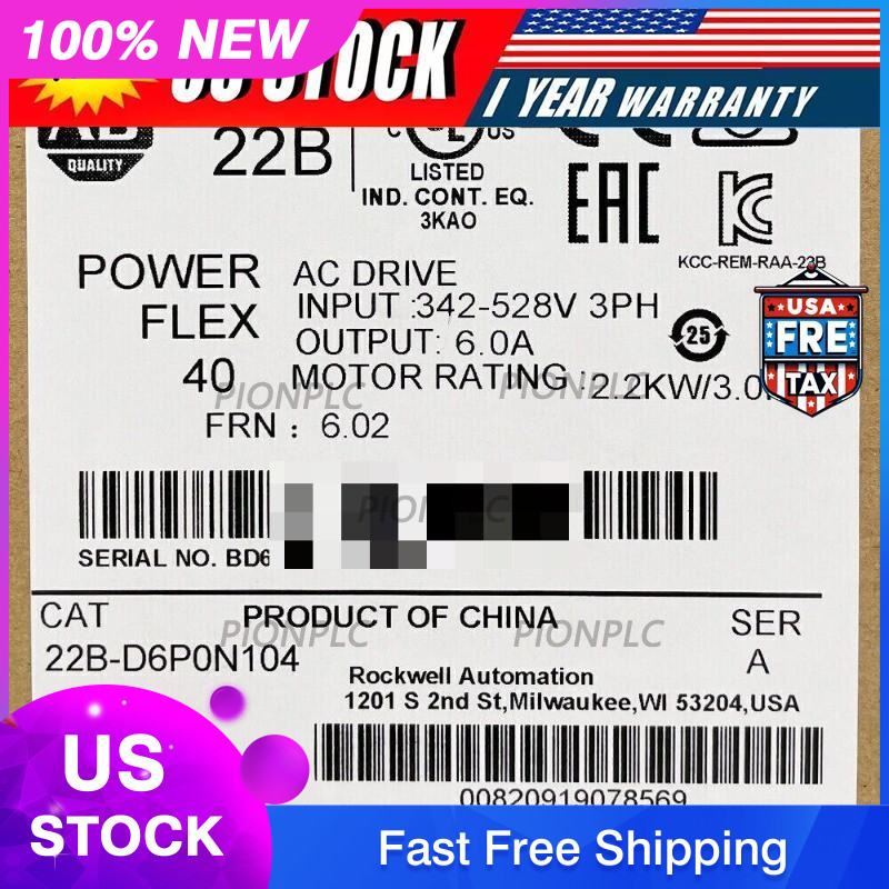 New 22B-D6P0N104 Allen-Bradley Powerflex 40 AC Drive 3.0Hp 2.2kW 22BD6P0N104