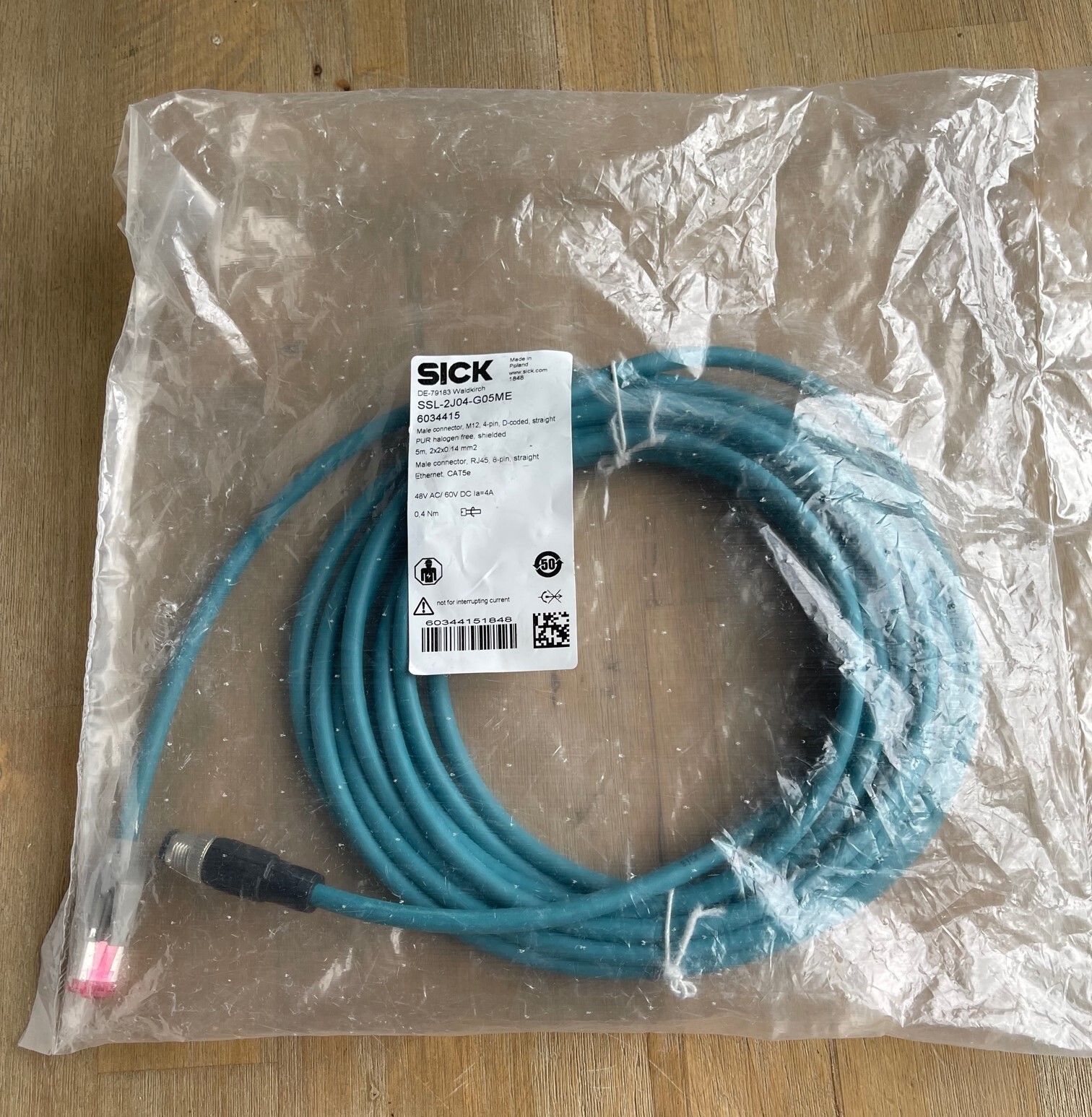 SICK SSL-2J04-G05ME ETHERNET CAT5e CABLE 6034415 MALE CONNECTOR M12 4-PIN NEW