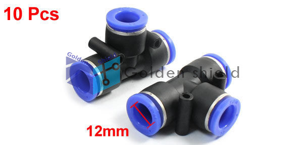 10 Pcs 12mm to 12mm Tee Quick Connect Blue Black Plastic Air Pneumatic Fittings✦