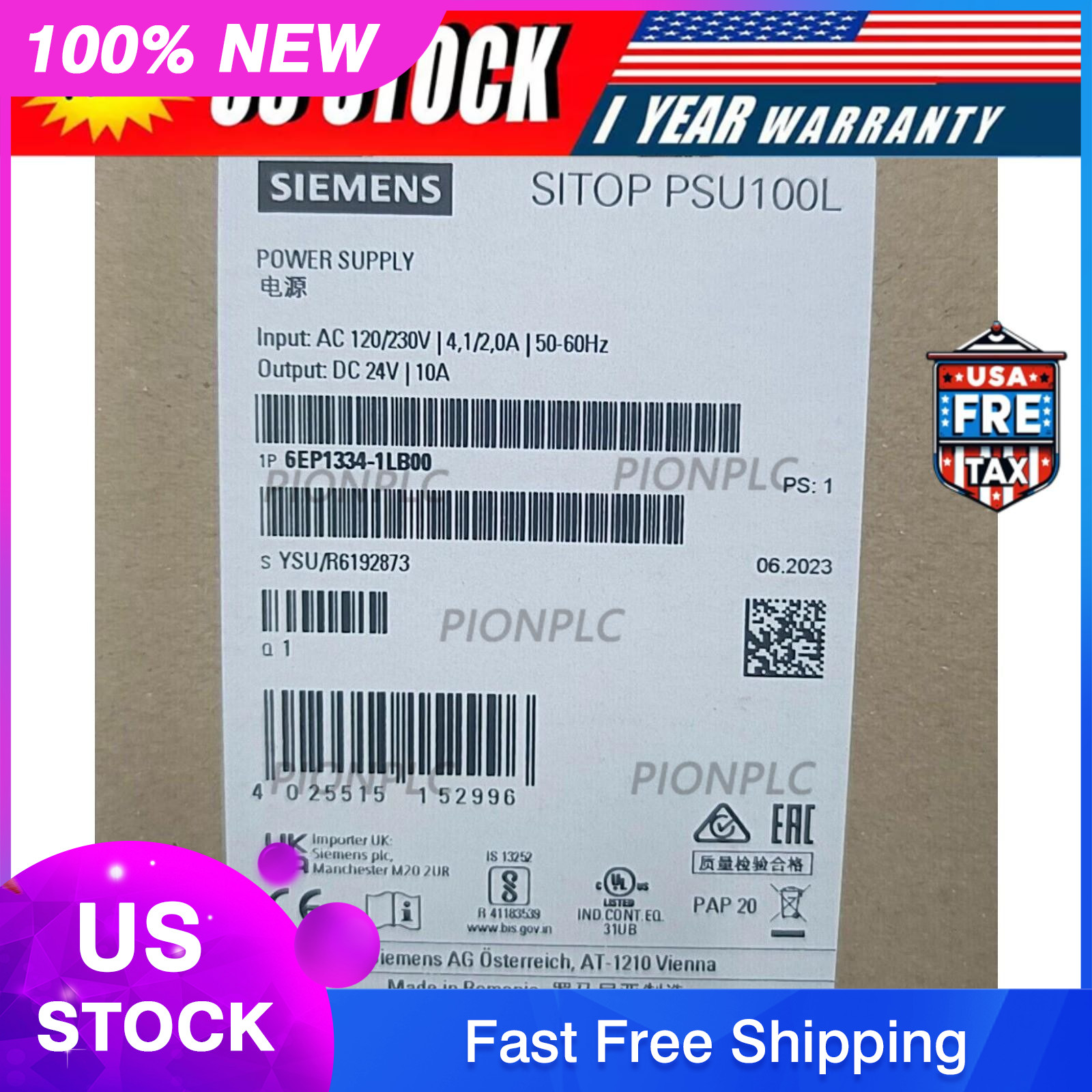 6EP1334-1LB00 NEW SIEMENS SITOP PSU100L 24 V/10 A Stabilized Power supply Module