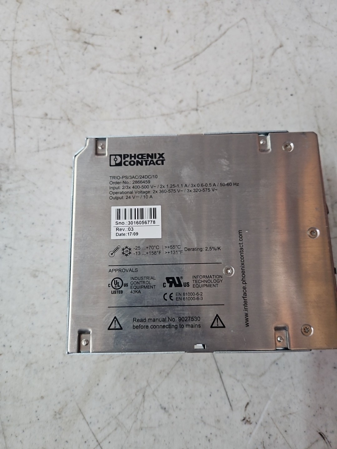Phoenix Contact 2866459 Power Supply TRIO-PS/3AC/24DC/10
