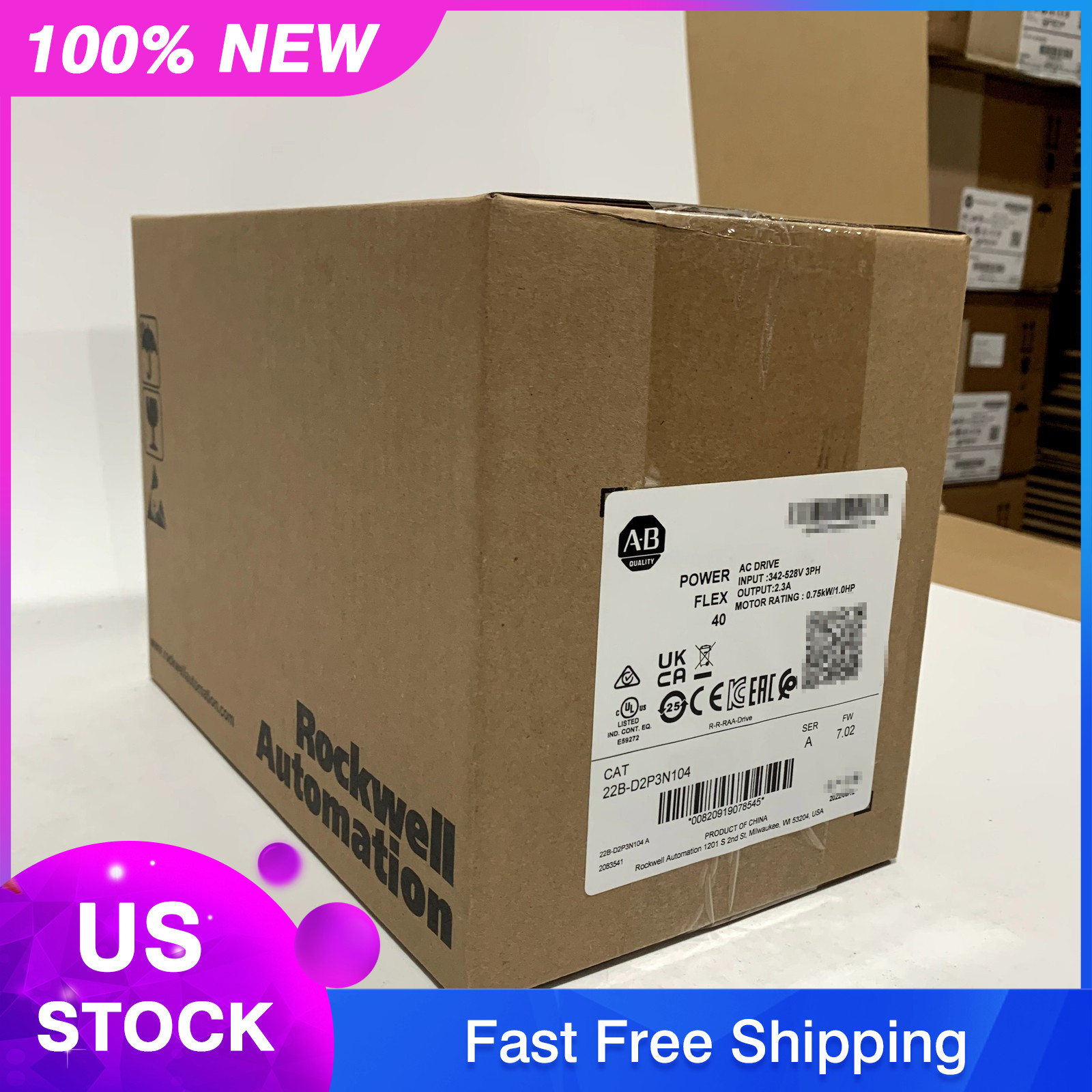 New Sealed AB 22B-D2P3N104 PowerFlex 40 0.75 kW 1 HP AC Drive DHL fast delivery.