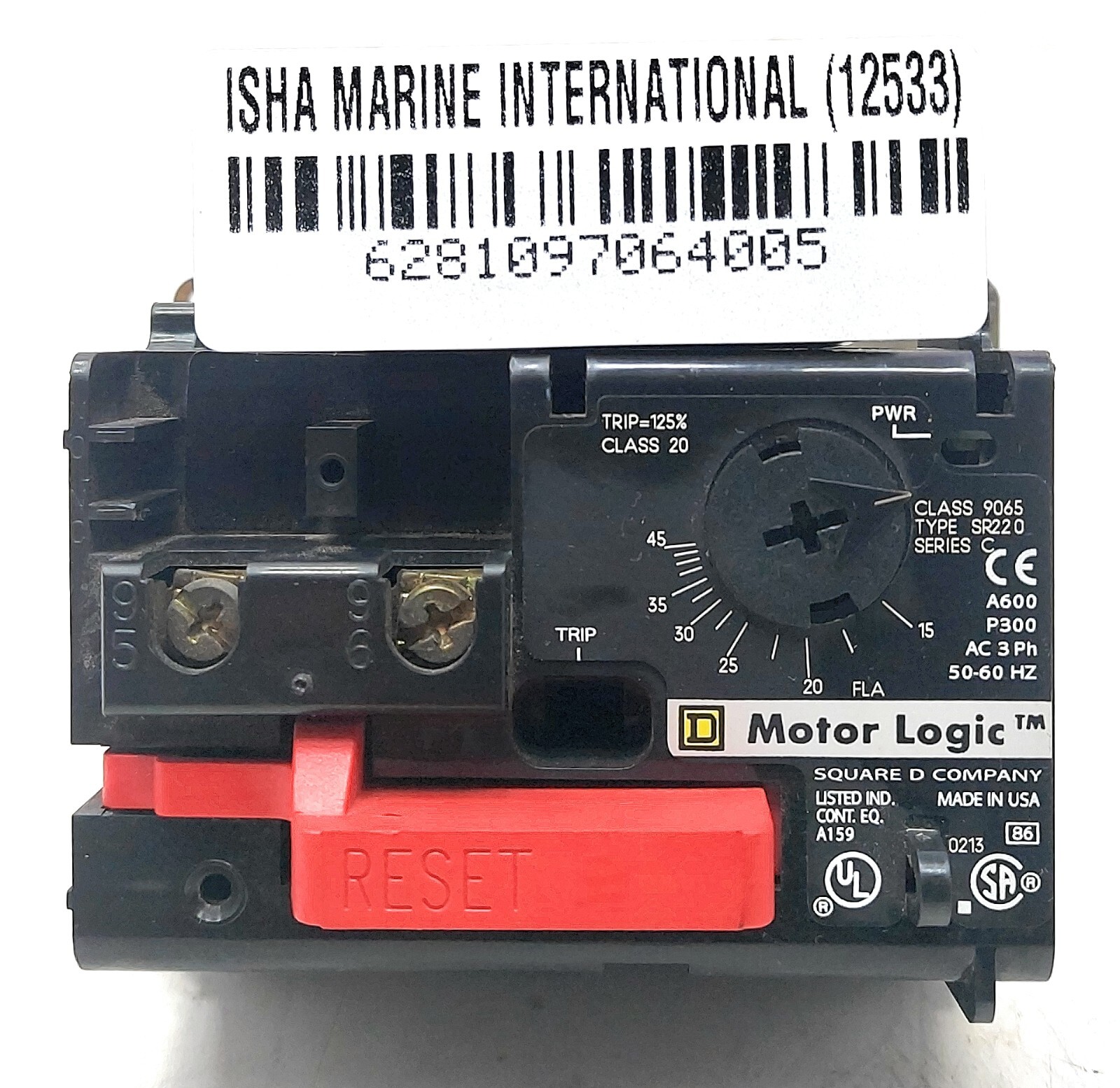 Schneider Electric Motor Logic Class 9065 SR220 Overload Relay