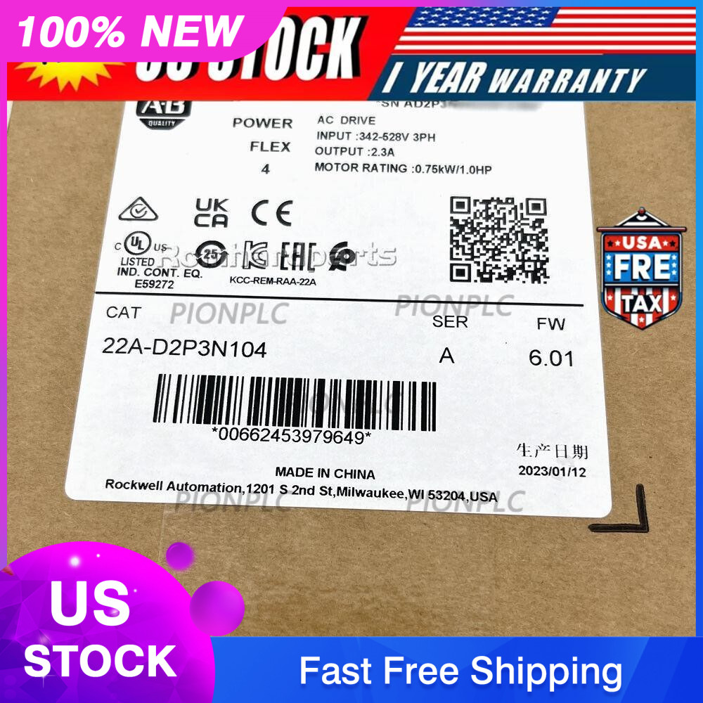 AB 22A-D2P3N104 PowerFlex 4 0.75 kW 1 HP AC Drive New Factory Sealed US Free Tax