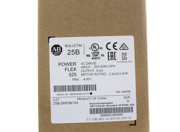 New Original Factory Sealed AB PowerFlex 525 2.2kW 3Hp AC Drive 25B-D6P0N104