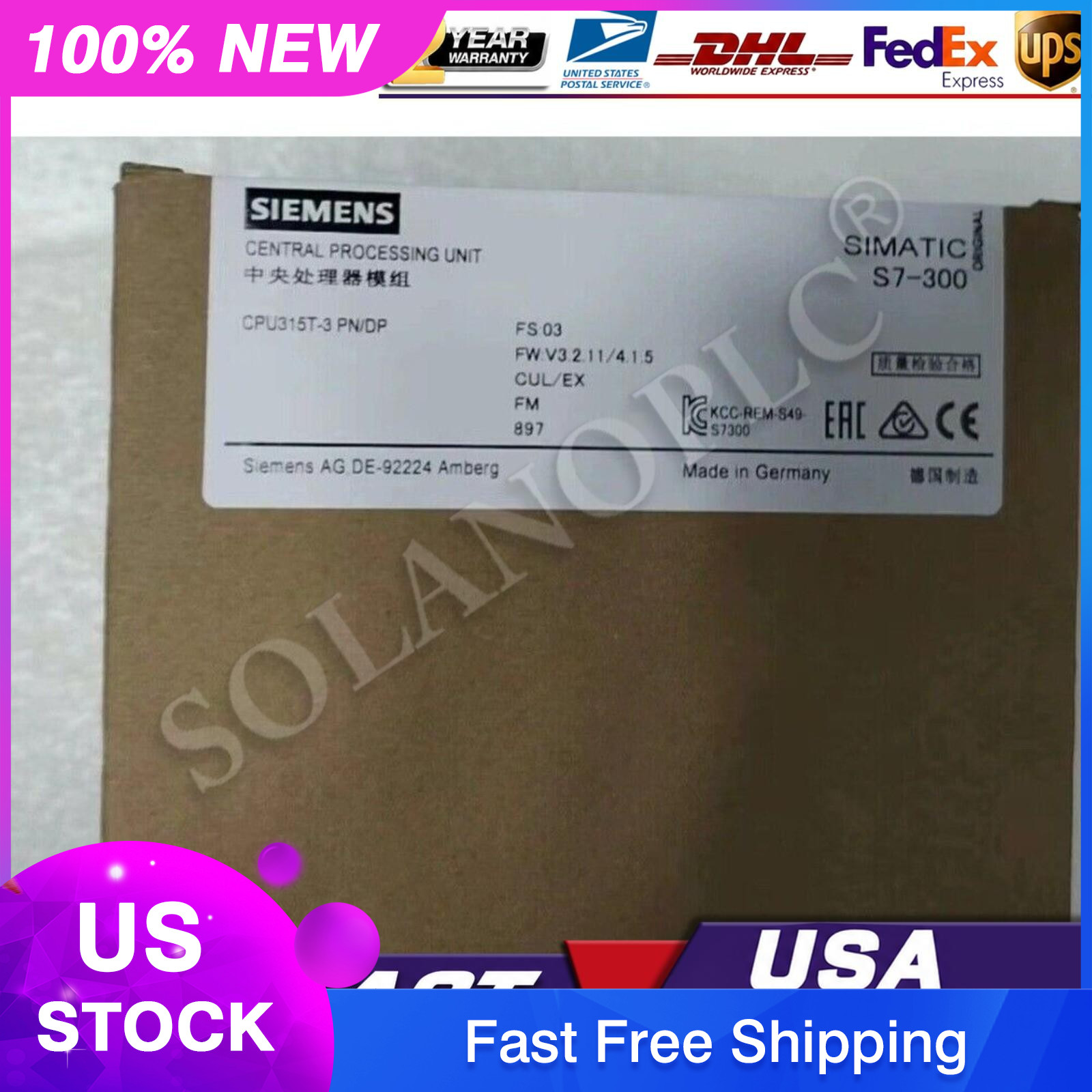 New Siemens 6ES7315-7TJ10-0AB0 S7-300 CPU 315T-3 PN/DP 6ES7 315-7TJ10-0AB0