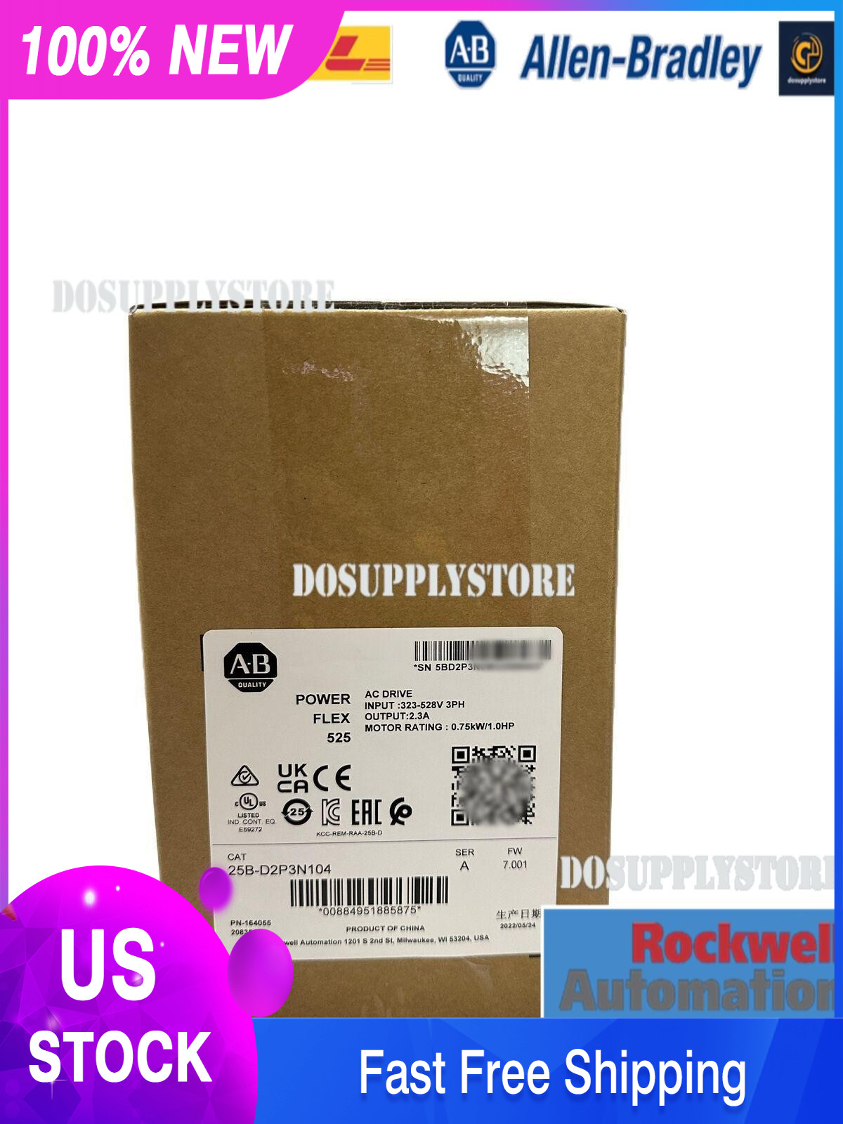 New Original Allen-Bradley 25B-D2P3N104 PowerFlex 525 AC Drive Factory seal