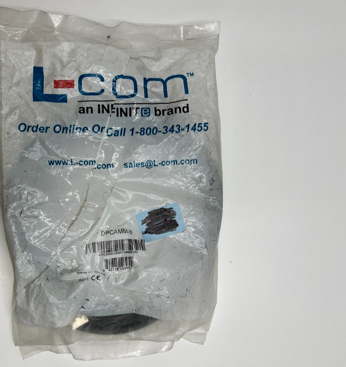 L-COM DPCAMM-3 Port Cable Male-Male, Black