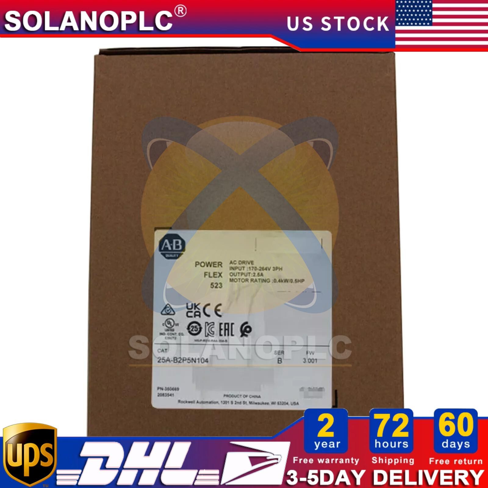 25A-B2P5N104 AB PowerFlex 523 0.4kW (0.5Hp) AC Drive 25A-B2P5N104 US Free Tax