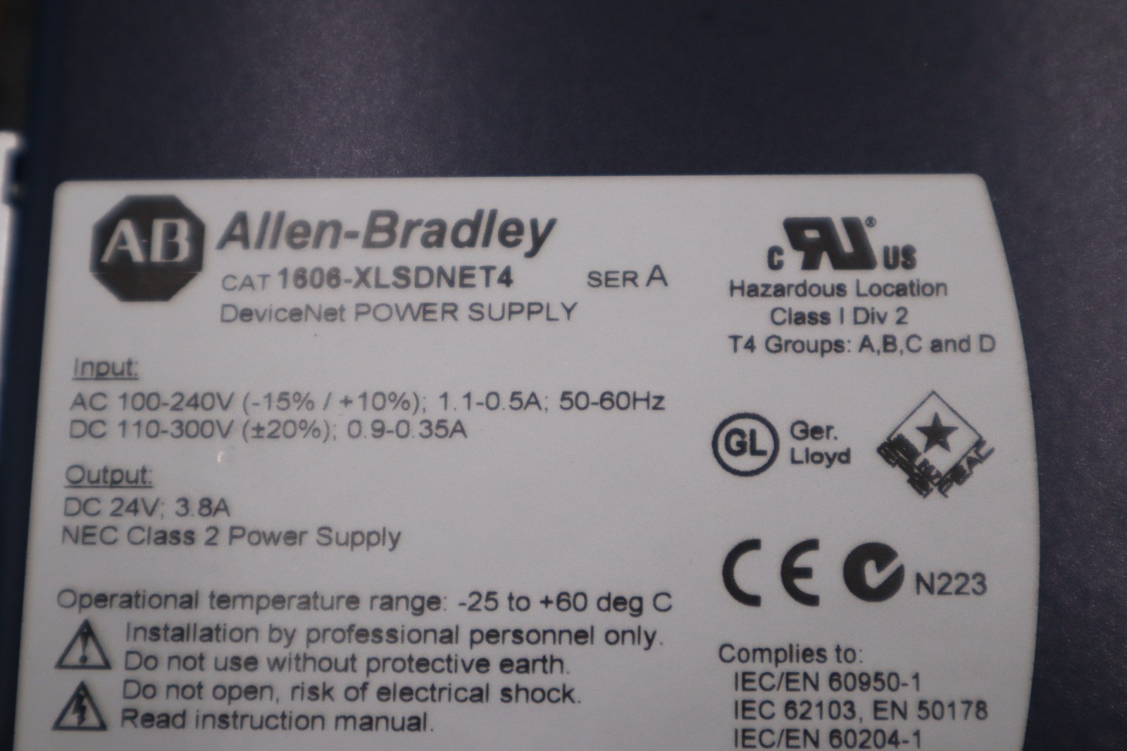 ALLEN BRADLEY 1606-XLSDNET4 SINGLE PHASE INPUT POWER SUPPLY DIN RAIL #GF279A
