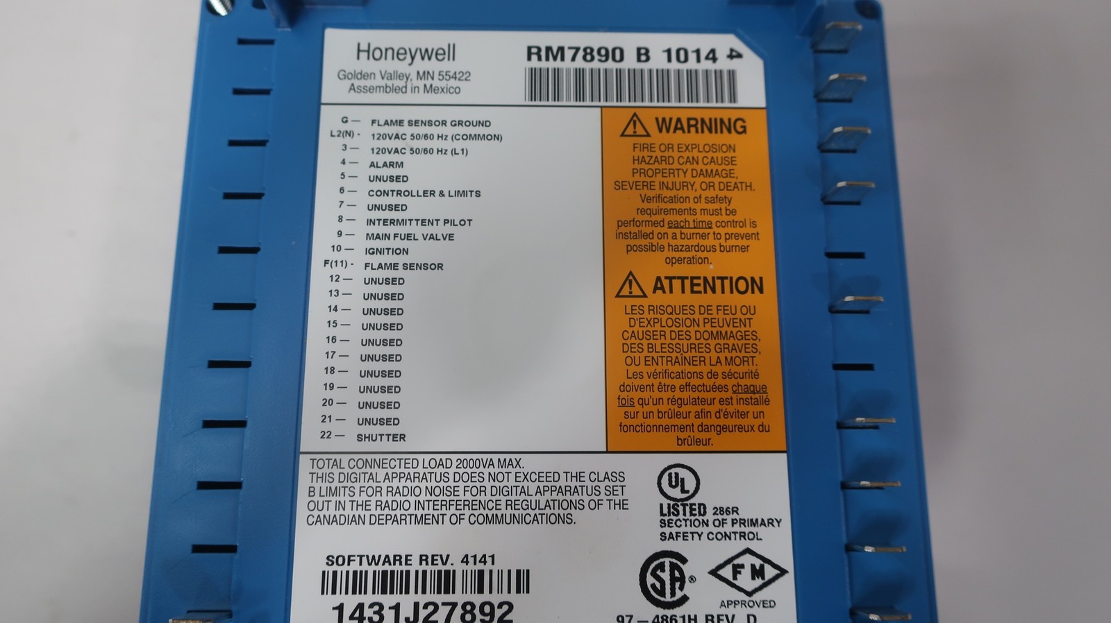 Honeywell RM7890 B 1014 Burner Controller 120v-ac