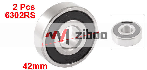 2 Pcs 6302RS 15x 42x 13mm Single RowDeep Groove Ball Bearing Silver ToneBlack✦Kd