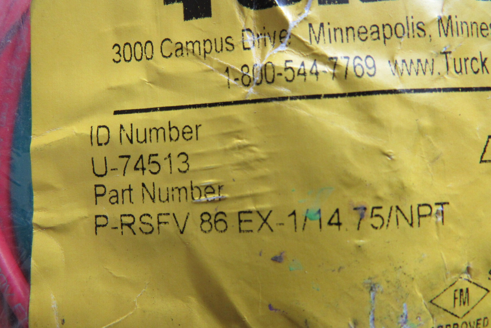 New TURCK U-74513 P-RSFV 86 EX-1/14.75/NPT MiniFast Straight Male Receptacle USA