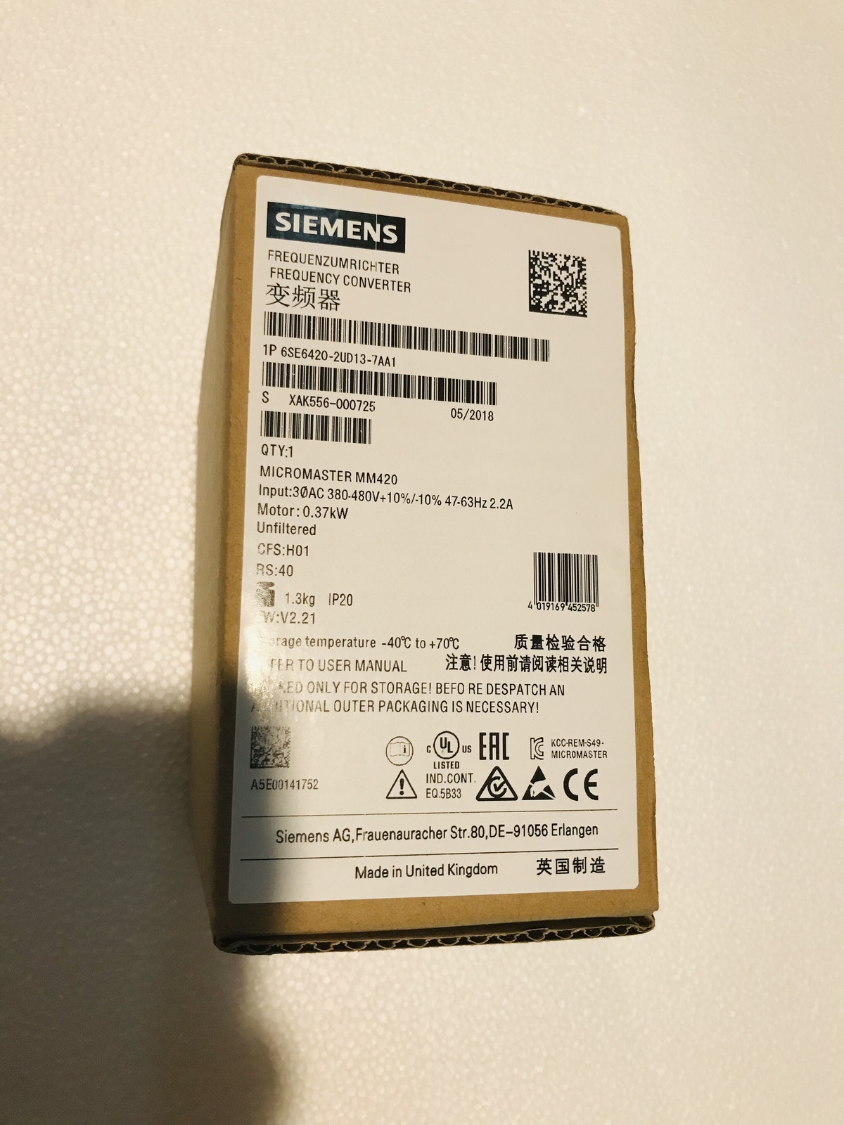 New Siemens MICROMASTER 6SE6420-2UD13-7AA1 IN STOCK Fast shipping