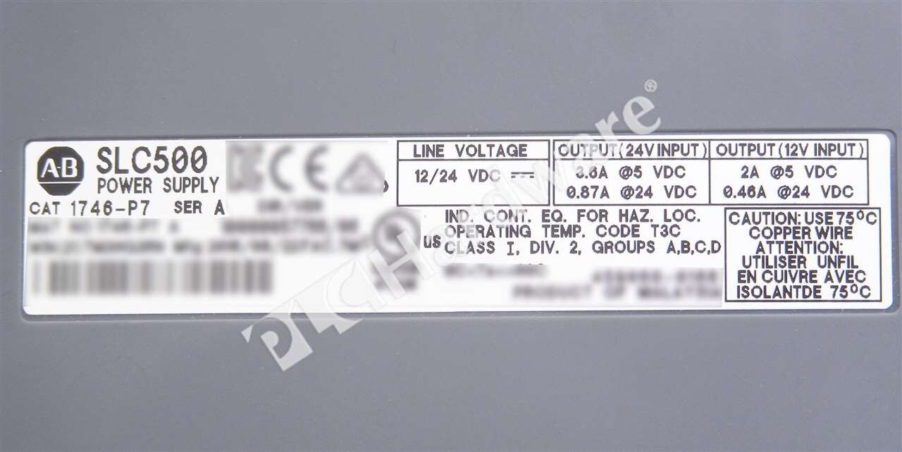 Surplus Open Allen Bradley 1746-P7 /A SLC 500 12/24VDC Rack Mount Power Supply